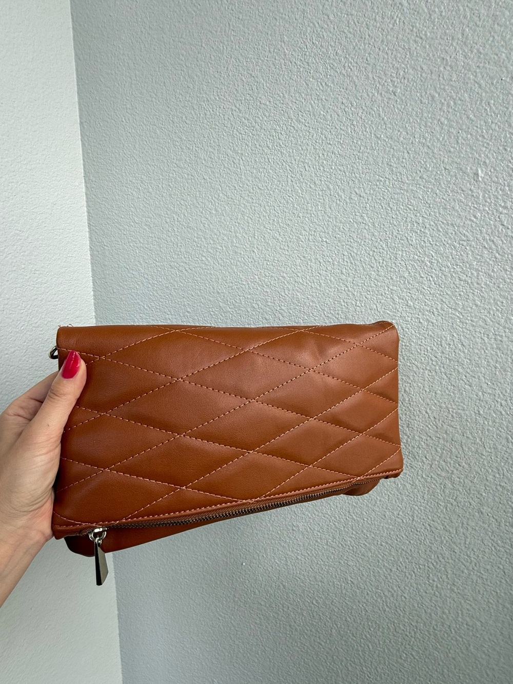 Express Quilted Fold-Over Clutch Bag in Brown